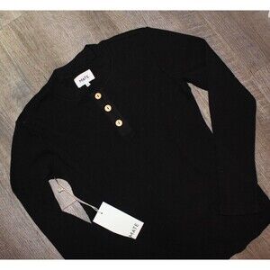 MATE THE LABEL WOMEN'S ORGANIC COTTON THERMAL BLACK LS HENLEY NWT SZ XS $100